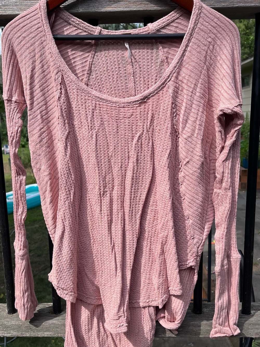 Free People Long Sleeve Waffle Top - Dusty Rose Pink, Boho, Raw Seam